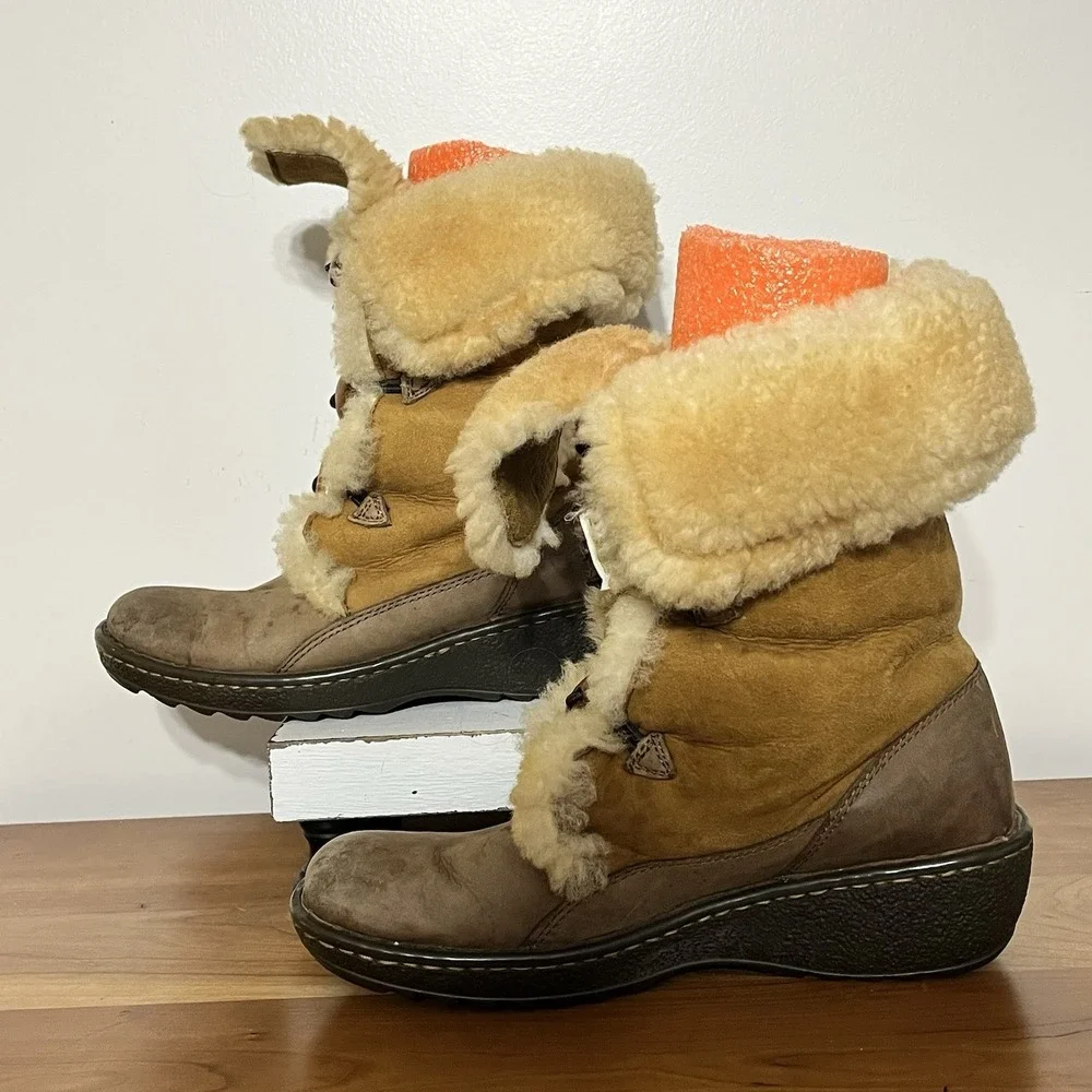 Born Telly Leather Suede Shearling Winter Boots Size 9 40.5 Toggle Closure